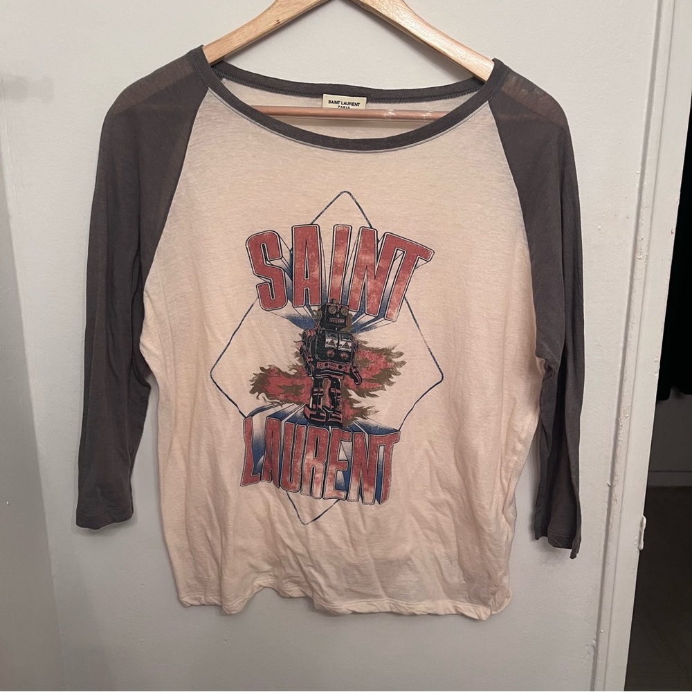 Saint Laurent Beige and Grey Raglan Tee